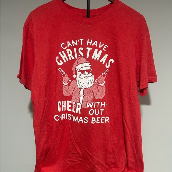 Other - NEW Red Can’t Have Christmas Cheer without Christmas Beer Santa Graphic T-Shirt